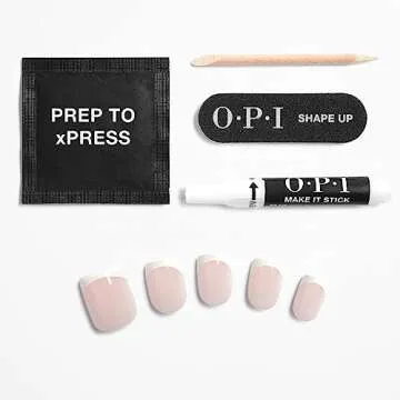 OPI xPRESS/ON French Press | French Tip Nail Art Short Round Press On Nails | With Nail Glue | Long Lasting, Reusable, Non-damaging