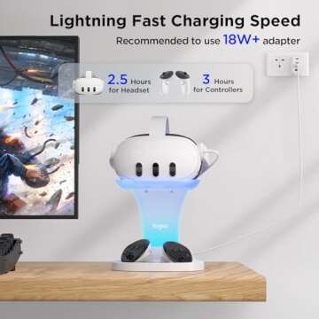 YOGES Charging Dock for Meta Quest 3S, Quest 3 Fast Charging Station with 2 Rechargeable Batteries k...