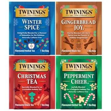 Twinings Holiday Variety Pack Tea Bags, Christmas Tea, Winter Spice, Gingerbread Joy, Peppermint Cheer, 20 Count (Pack of 4), Enjoy Hot or Iced | Packaging May Vary