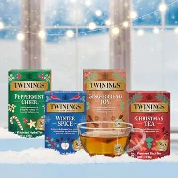 Twinings Holiday Variety Pack Tea Bags, Christmas Tea, Winter Spice, Gingerbread Joy, Peppermint Cheer, 20 Count (Pack of 4), Enjoy Hot or Iced | Packaging May Vary