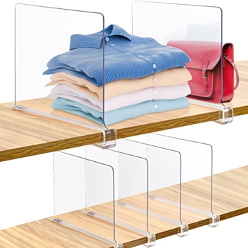 Acrylic Closet Shelf Dividers 6 Pack - Organize Wardrobe Stylishly