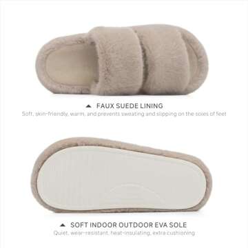 Chantomoo Women's Slippers Memory Foam Slippers for Women Fuzzy Comfy Faux Fur House Shoes Furry Bedroom Indoor Open Toe Slippers Two Bands Trendy Gift Slippers Light BrownSize7 8 6.5