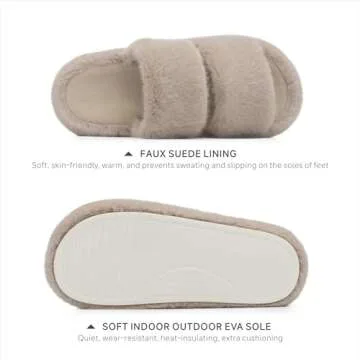 Chantomoo Women's Slippers Memory Foam Slippers for Women Fuzzy Comfy Faux Fur House Shoes Furry Bedroom Indoor Open Toe Slippers Two Bands Trendy Gift Slippers Light BrownSize7 8 6.5