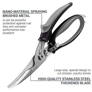 BBSoL Poultry Shears Heavy Duty Professional – Sharp Kitchen Scissors Heavy Duty Dishwasher Safe - Stainless Steel Turkey Shears - Spring Loaded Ergonomic Handles - All Purpose Kitchen Shear Grey