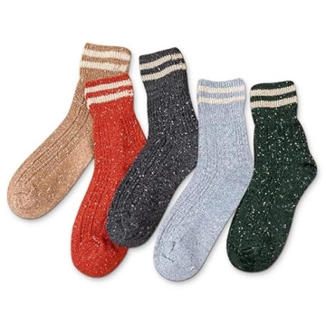 IIG 5 Pairs Women's Vintage Style Thick Wool Warm Winter Crew Socks