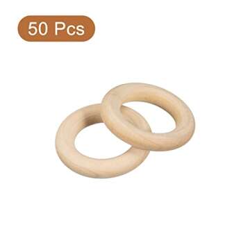 uxcell 50Pcs 30mm(1.2-inch) Natural Wood Rings, 6mm Thick Smooth Unfinished Wooden Circles for DIY Crafting, Knitting, Macrame, Pendant