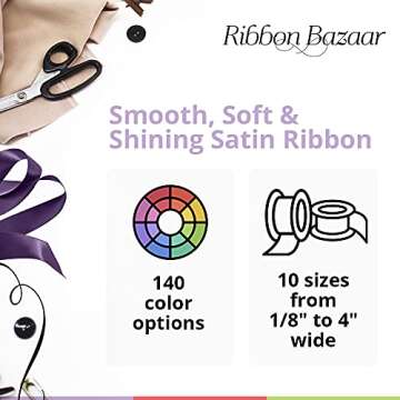 Ribbon Bazaar Double Faced Satin - Premium Gloss Finish - 100% Polyester Ribbon for Gift Wrapping, C...