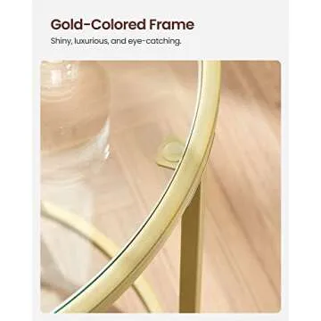 VASAGLE Round Side Tables, Set of 2, Glass End Tables with Metal Frame, Gold Coffee Tables with Modern Style, for Living Room, Balcony, Bedroom, Gold Color
