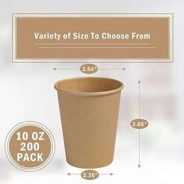 Lamosi 200 Pack 10 OZ Kraft Paper Cups, Brown Disposable Paper Coffee Cups, Biodegradable Unbleached...