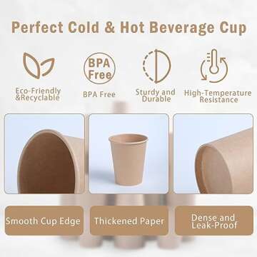 Lamosi 200 Pack 10 OZ Kraft Paper Cups, Brown Disposable Paper Coffee Cups, Biodegradable Unbleached Cups for Hot/Cold Beverage Party Home Office