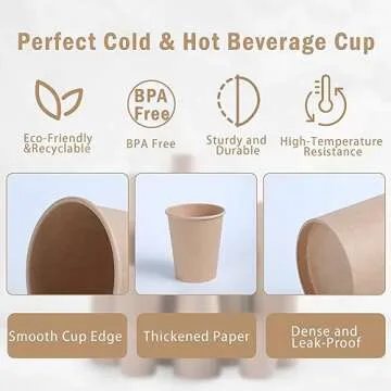 Lamosi 200 Pack 10 OZ Kraft Paper Cups, Brown Disposable Paper Coffee Cups, Biodegradable Unbleached Cups for Hot/Cold Beverage Party Home Office
