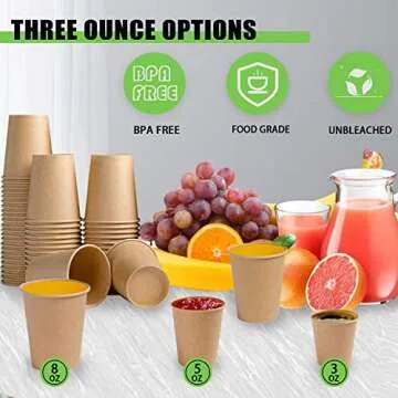 Lamosi 200 Pack 10 OZ Kraft Paper Cups, Brown Disposable Paper Coffee Cups, Biodegradable Unbleached Cups for Hot/Cold Beverage Party Home Office