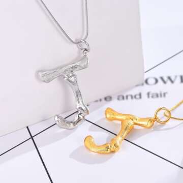 FOCALOOK Statement Bamboo Necklace, 14K Gold Plated Initial Name Pendant Necklace for Women - Big Bamboo Letter Charm Necklace(With Gift Box)