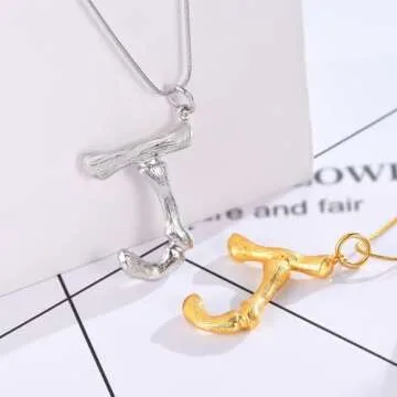FOCALOOK Statement Bamboo Necklace, 14K Gold Plated Initial Name Pendant Necklace for Women - Big Bamboo Letter Charm Necklace(With Gift Box)
