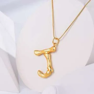 FOCALOOK Statement Bamboo Necklace, 14K Gold Plated Initial Name Pendant Necklace for Women - Big Bamboo Letter Charm Necklace(With Gift Box)