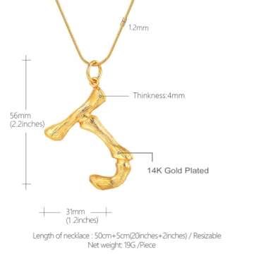 FOCALOOK Statement Bamboo Necklace, 14K Gold Plated Initial Name Pendant Necklace for Women - Big Bamboo Letter Charm Necklace(With Gift Box)
