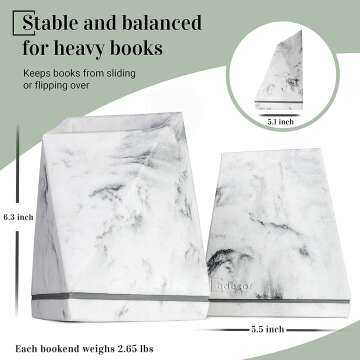 Marble Style Bookends for Heavy Book Storage
