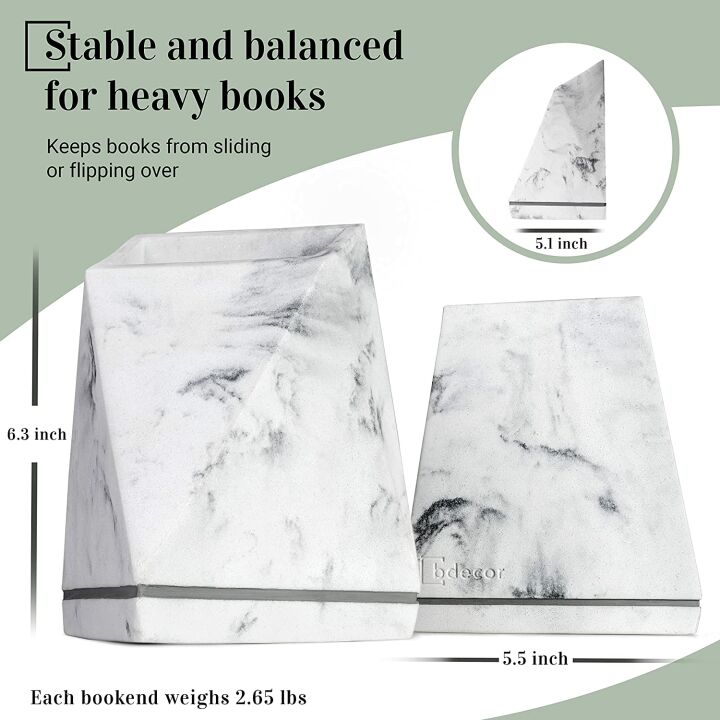 Marble Style Bookends for Heavy Book Storage