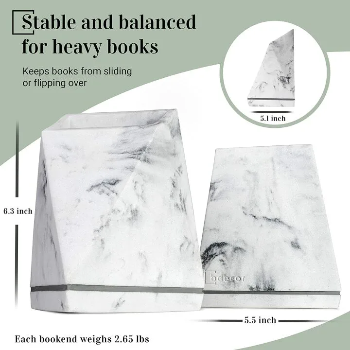 Marble Style Bookends for Heavy Book Storage