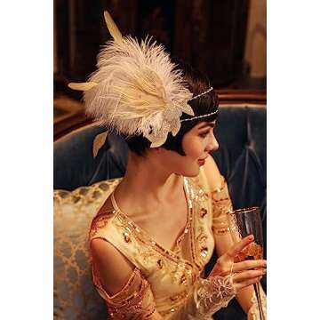 BABEYOND Art Deco 1920s Flapper Headpiece Roaring 20s Great Gatsby Feather Headband 1920s Flapper Gatsby Accessories