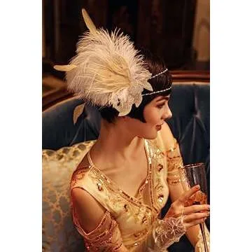 BABEYOND Art Deco 1920s Flapper Headpiece Roaring 20s Great Gatsby Feather Headband 1920s Flapper Gatsby Accessories