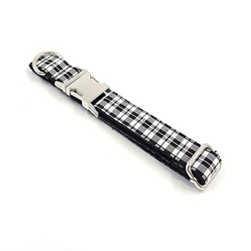 PETDURO Personalized Dog Collar Black White Plaid with Name & Phone Engraved on Silver Metal Buckle ...
