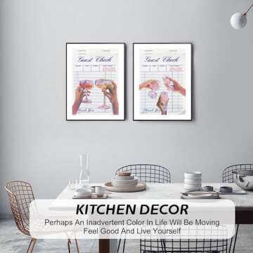 QMV 2 Pieces Guest Check Wall Art Retro Trendy Cocktail Poster Bar Cart Wall Decor Canvas Painting C...