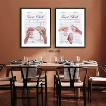 QMV 2 Pieces Guest Check Wall Art Retro Trendy Cocktail Poster Bar Cart Wall Decor Canvas Painting Colorful Champagne Pink Girly Preppy Print Unframed Size: 12x16