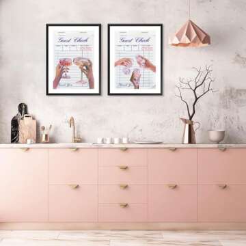 QMV 2 Pieces Guest Check Wall Art Retro Trendy Cocktail Poster Bar Cart Wall Decor Canvas Painting Colorful Champagne Pink Girly Preppy Print Unframed Size: 12x16