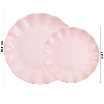 LIYH 24pcs Pink Plates Reusable,Pink Plastic Plate Durable and Microwave Dishwasher Safe,Baby Shower...
