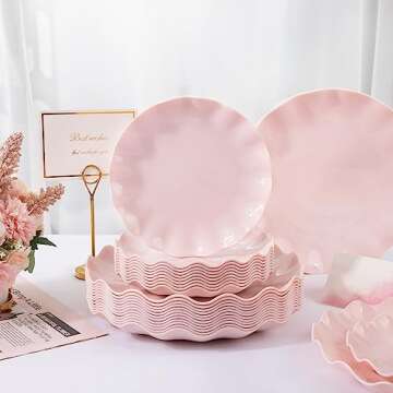 LIYH 24pcs Pink Plates Reusable,Pink Plastic Plate Durable and Microwave Dishwasher Safe,Baby Shower Plate, Light Weight Daisy Plastic Plates for Wedding Party Birthday