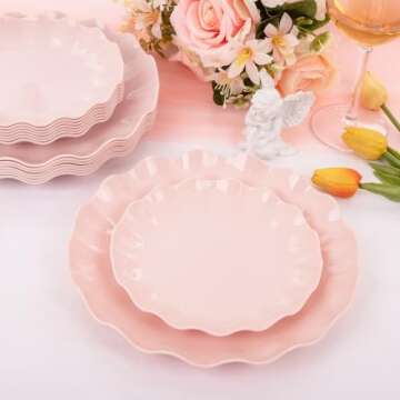 LIYH 24pcs Pink Plates Reusable,Pink Plastic Plate Durable and Microwave Dishwasher Safe,Baby Shower Plate, Light Weight Daisy Plastic Plates for Wedding Party Birthday