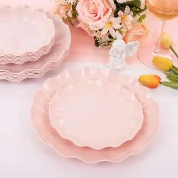LIYH 24pcs Pink Plates Reusable,Pink Plastic Plate Durable and Microwave Dishwasher Safe,Baby Shower Plate, Light Weight Daisy Plastic Plates for Wedding Party Birthday