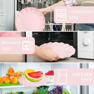 LIYH 24pcs Pink Plates Reusable,Pink Plastic Plate Durable and Microwave Dishwasher Safe,Baby Shower Plate, Light Weight Daisy Plastic Plates for Wedding Party Birthday