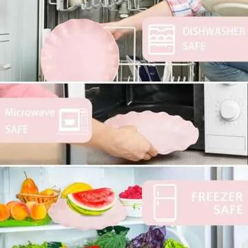 LIYH 24pcs Pink Plates Reusable,Pink Plastic Plate Durable and Microwave Dishwasher Safe,Baby Shower Plate, Light Weight Daisy Plastic Plates for Wedding Party Birthday