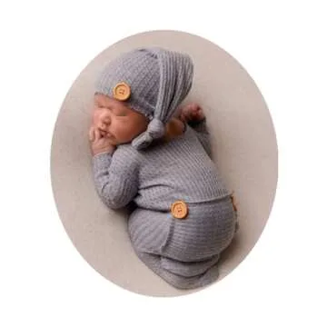 Fashion Newborn Boys Girls Baby Photo Shoot Props Outfits Crochet Clothes Long Tail Hat Pants Photog...