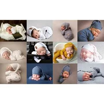 Fashion Newborn Boys Girls Baby Photo Shoot Props Outfits Crochet Clothes Long Tail Hat Pants Photography Props (gray)