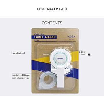 Motex Embossing Label Maker, Labeling Tool, Old School Label Maker, for Manual Label Embossing- E-101 (1 Wheel, White)