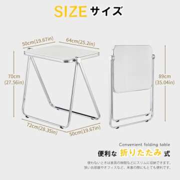 KAIHAOWIN Folding TV Tray Table Acrylic Foldable Table No Assembly Required Tiny Desk for Home Office Side Table Small Computer Desk for Small Spaces-White