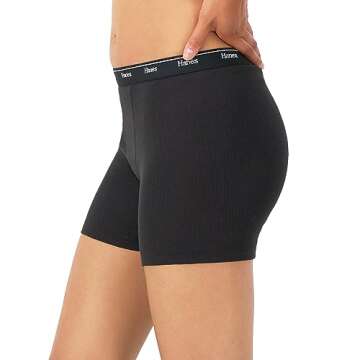 Hanes Women's Mid-Thigh Boxer Brief Pack, Stretch Cotton Underwear, 4-Pack, Basic Color Mix