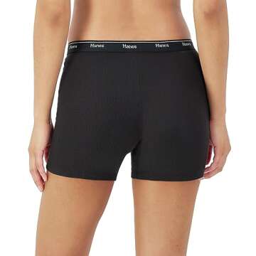 Hanes Women's Mid-Thigh Boxer Brief Pack, Stretch Cotton Underwear, 4-Pack, Basic Color Mix