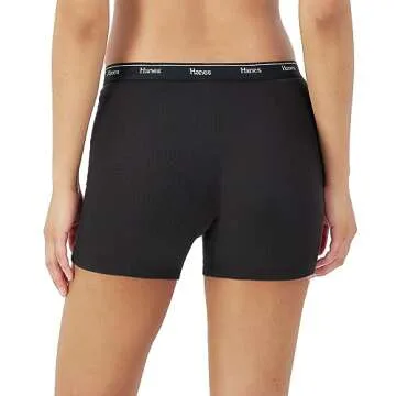 Hanes Women's Mid-Thigh Boxer Brief Pack, Stretch Cotton Underwear, 4-Pack, Basic Color Mix