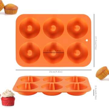 HAMMER IRON ALLEY 2PCS Donut Pan, HIA Silicone Donut Molds for Baking, Non-Stick Doughnut Pan for 6 Doughnuts, Heat Resistant, Dishwasher Microwave Safe (Orange+Yellow, Set of 2)