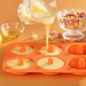 HAMMER IRON ALLEY 2PCS Donut Pan, HIA Silicone Donut Molds for Baking, Non-Stick Doughnut Pan for 6 Doughnuts, Heat Resistant, Dishwasher Microwave Safe (Orange+Yellow, Set of 2)