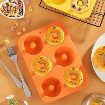 HAMMER IRON ALLEY 2PCS Donut Pan, HIA Silicone Donut Molds for Baking, Non-Stick Doughnut Pan for 6 Doughnuts, Heat Resistant, Dishwasher Microwave Safe (Orange+Yellow, Set of 2)