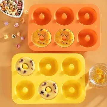 HAMMER IRON ALLEY 2PCS Donut Pan, HIA Silicone Donut Molds for Baking, Non-Stick Doughnut Pan for 6 Doughnuts, Heat Resistant, Dishwasher Microwave Safe (Orange+Yellow, Set of 2)