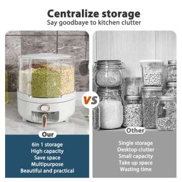 AHOUGER 2023 Cereal Dispenser Lentil Dispenser, Rotating Grain Dry Food Dispenser Storage with 6 Compartments for Household, Kitchen Storage Container for All Beans, Barley, Millet