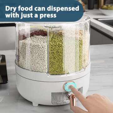 AHOUGER 2023 Cereal Dispenser Lentil Dispenser, Rotating Grain Dry Food Dispenser Storage with 6 Compartments for Household, Kitchen Storage Container for All Beans, Barley, Millet