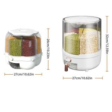 AHOUGER 2023 Cereal Dispenser Lentil Dispenser, Rotating Grain Dry Food Dispenser Storage with 6 Compartments for Household, Kitchen Storage Container for All Beans, Barley, Millet