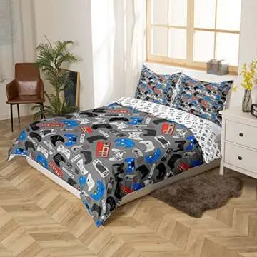 Feelyou Gamer Bedding Set for Boys Video Game Decor Comforter Cover Set Kids Teens Queen Gaming Duvet Cover Set Super Soft Quilt Cover with 2 Pillow Shams Grey